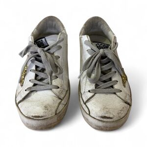 Golden Goose White and Gold Glitter Sneakers
